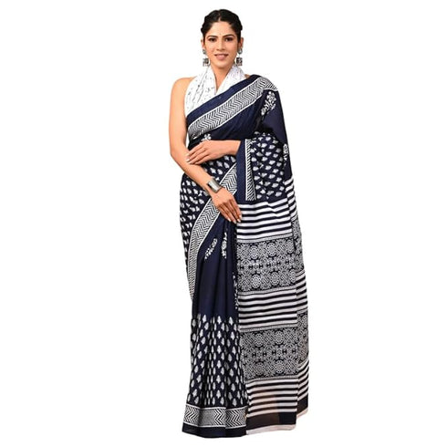 Leel Mulmul Cotton Fabric Beautiful Jaipuri Hand Block Printed Work Soft Cotton Saree